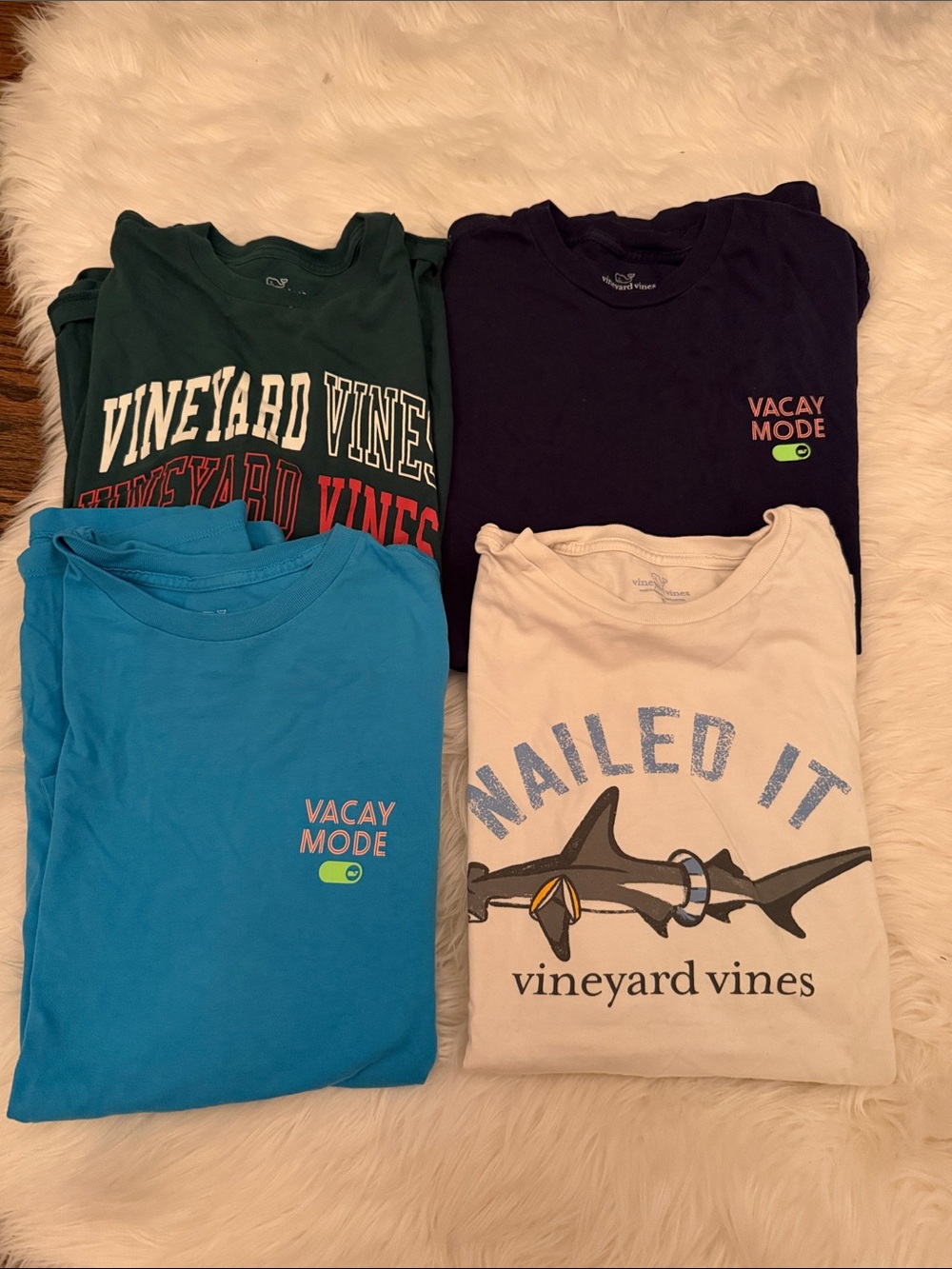 Vineyard Vines Cream 'Nailed It' Graphic Tee with Nautical Shark Print